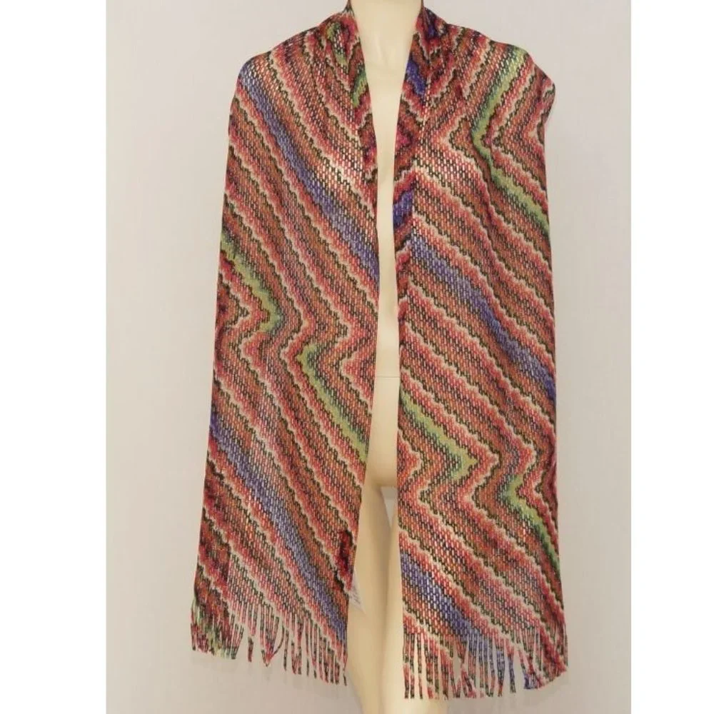MISSONI zigzag wool lurex long open weave scarf NEW